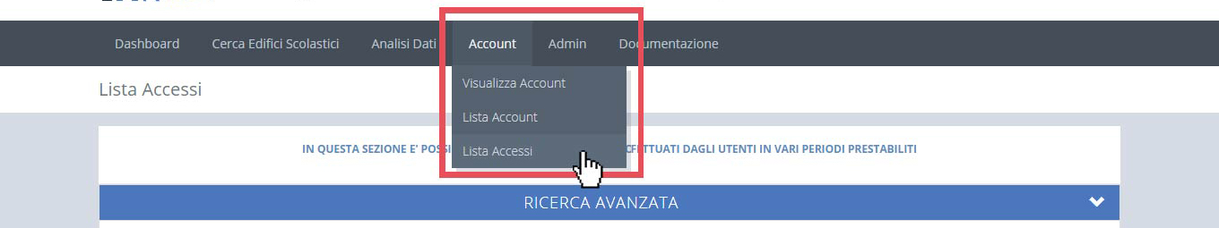 immagine menu account, lista accessi