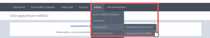 immagine menu admin, lista appunti per edificio