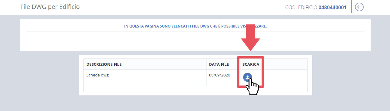 immagine pagina file dwg per edificio, pulsante scarica