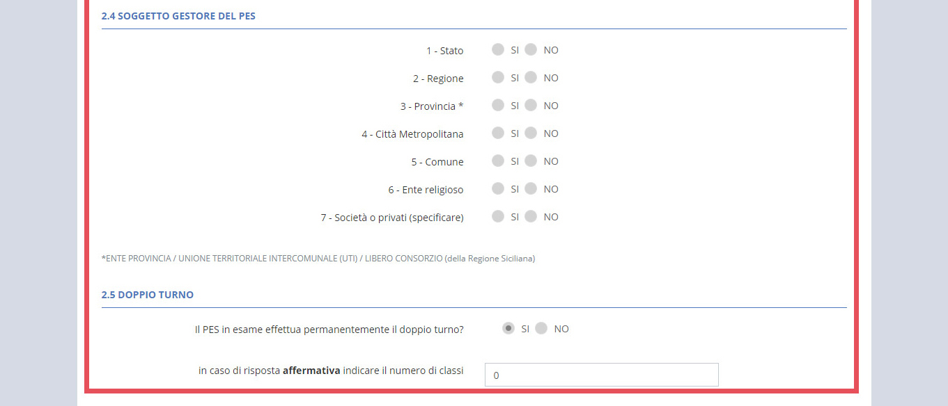 immagine pagina sezione punto erogazione del servizio (PES), 2 informazioni pes