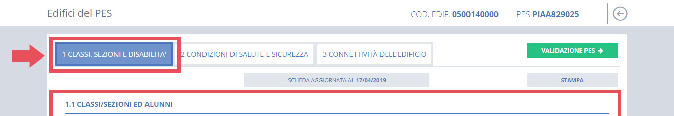 immagine pagina edifici del pes, 1 classi sezioni e disabilità