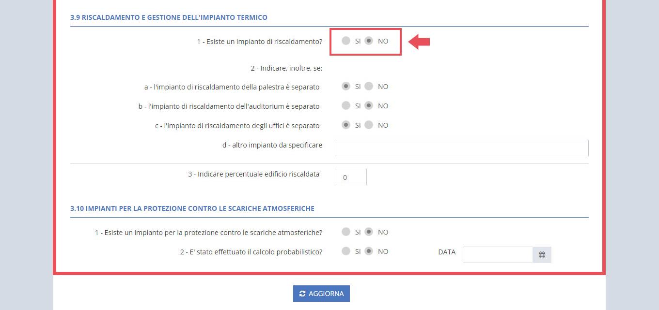 immagine pagina sezione D3 condizioni di sicurezza - dotazioni di sicurezza, punto 3.9 riscaldamento e gestione dell'impianto termico, risposta negativa