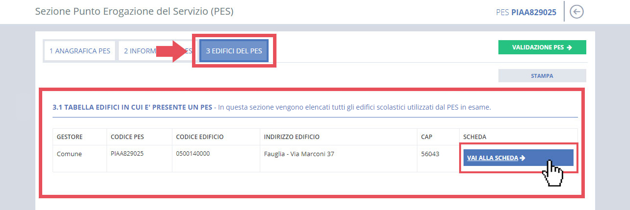 immagine pagina sezione punto erogazione del servizio (PES), 3 edifici del pes