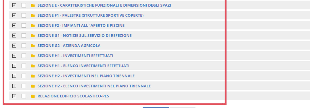 immagine pagina esportazioni, alberatura sezioni