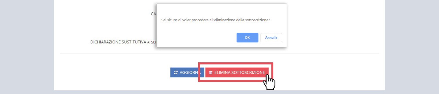 immagine pagina visualizza account, pulsante elimina sottoscrizione