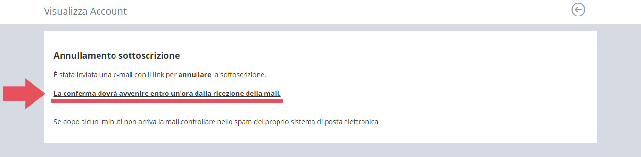 immagine pagina visualizza account,avviso di eliminazione dell'account tramite mail